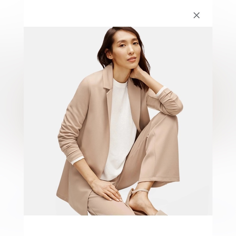 EILEEN FISHER Womens Beige Notch Collar Back Vent Long Sleeve Jacket Sz XL - Picture 3 of 13